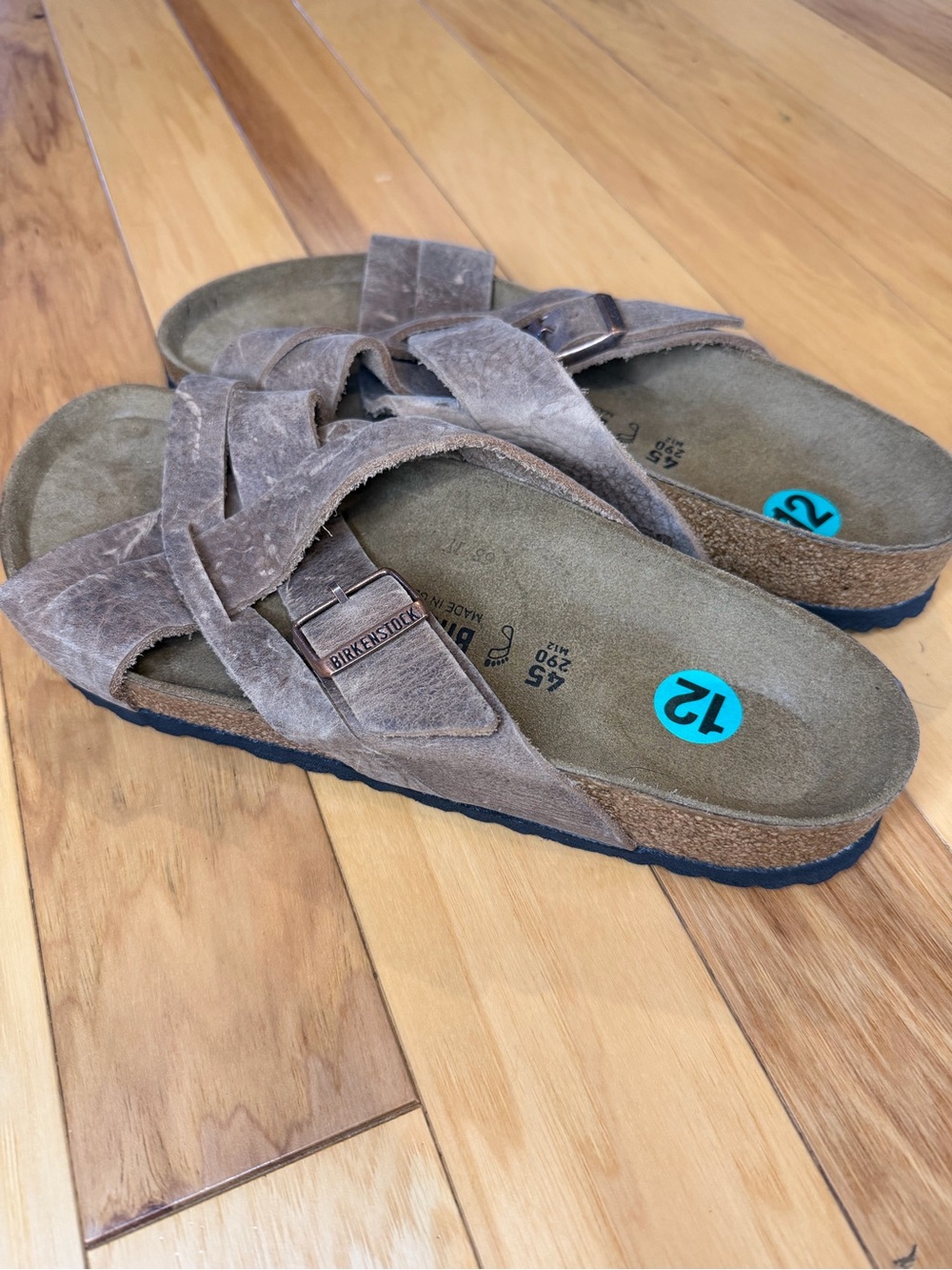 NWOT Birkenstock Lugano Oiled Leather Criss Cross Strap Slide Coastal Grandad 12 - Picture 3 of 11